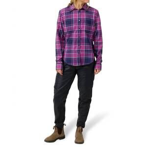 NEW FLYLOW GEAR brigitte tech flannel shirt in currant/dragonfruit plaid